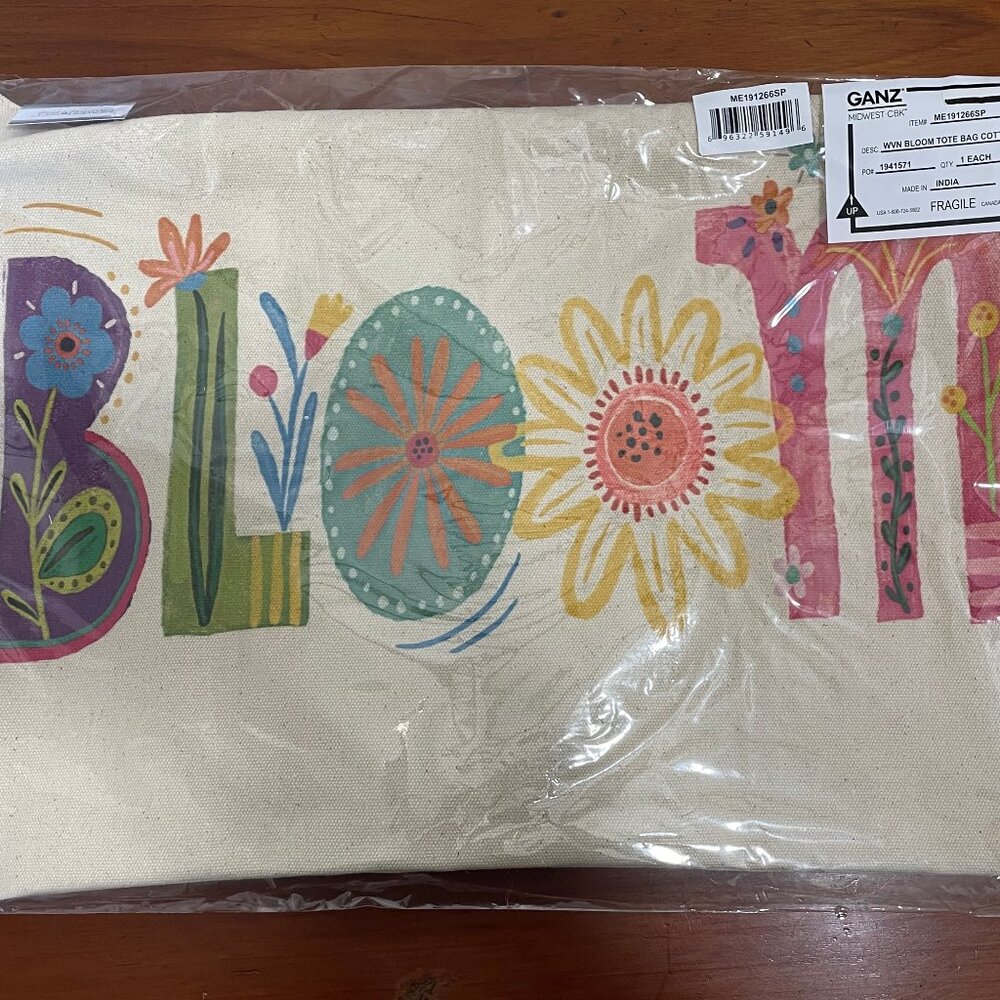 GANZ "BLOOM" Canvas Tote Bag ~ 18" x 12", New with Tags